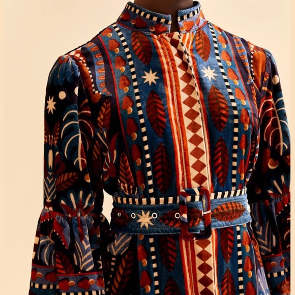 Farm Rio Nature Beauty Blue Scarf Short Dress In Blue Multi - Size S - Picture 2 of 7